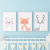 Poster für das Kinderzimmer Bär Fuchs Reh Blau