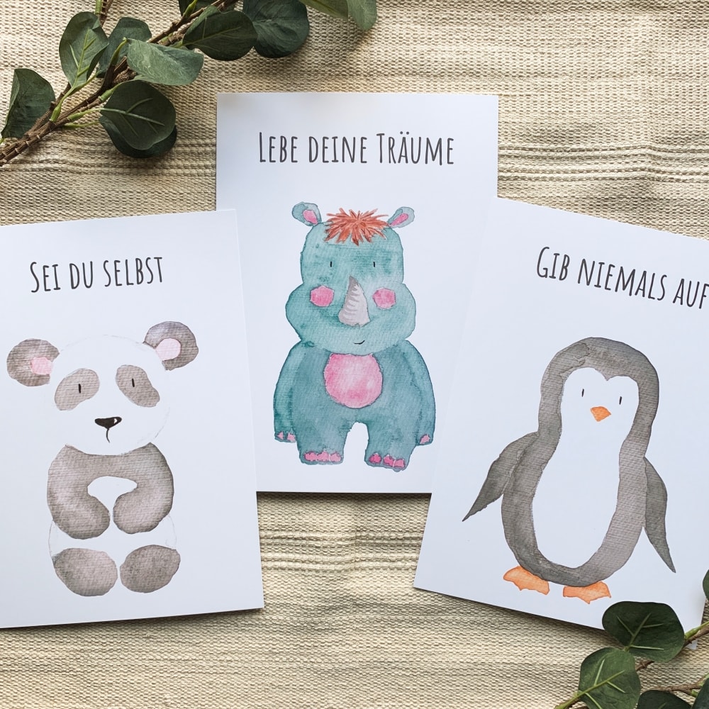Babyzimmer Bilder 3er Poster Kinderzimmer Nashorn Panda, Set Pinguin,