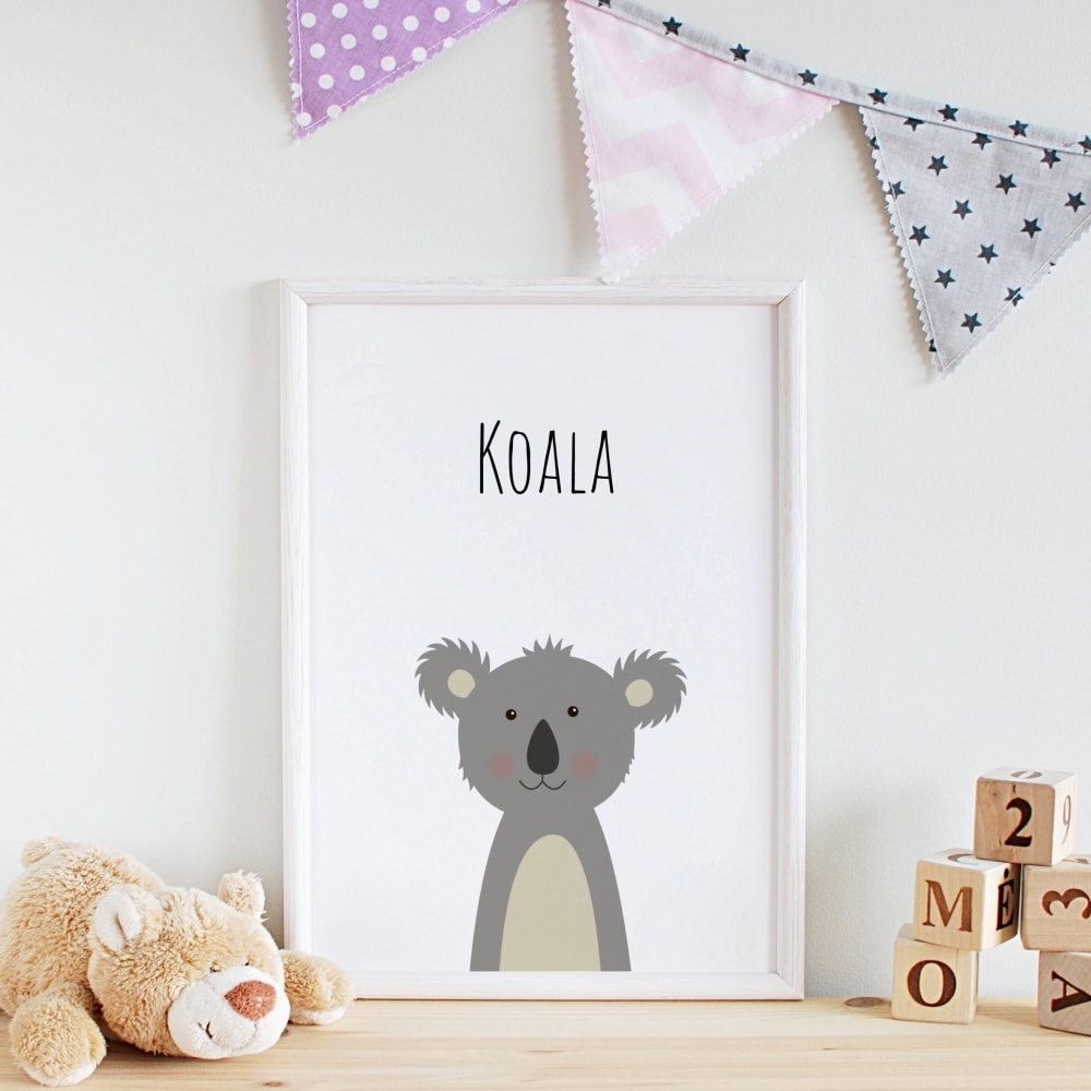 Set Kinderzimmer Bilder A4 Jaguar, Babyzimmer 3er Affe, Koala Poster